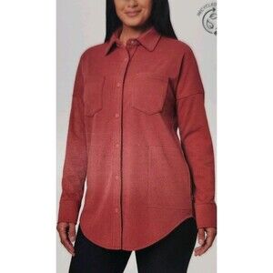 Mondetta Women’s Cozy Fleece Snap Button Shirt Jacket S coral Red shacket NWT C4